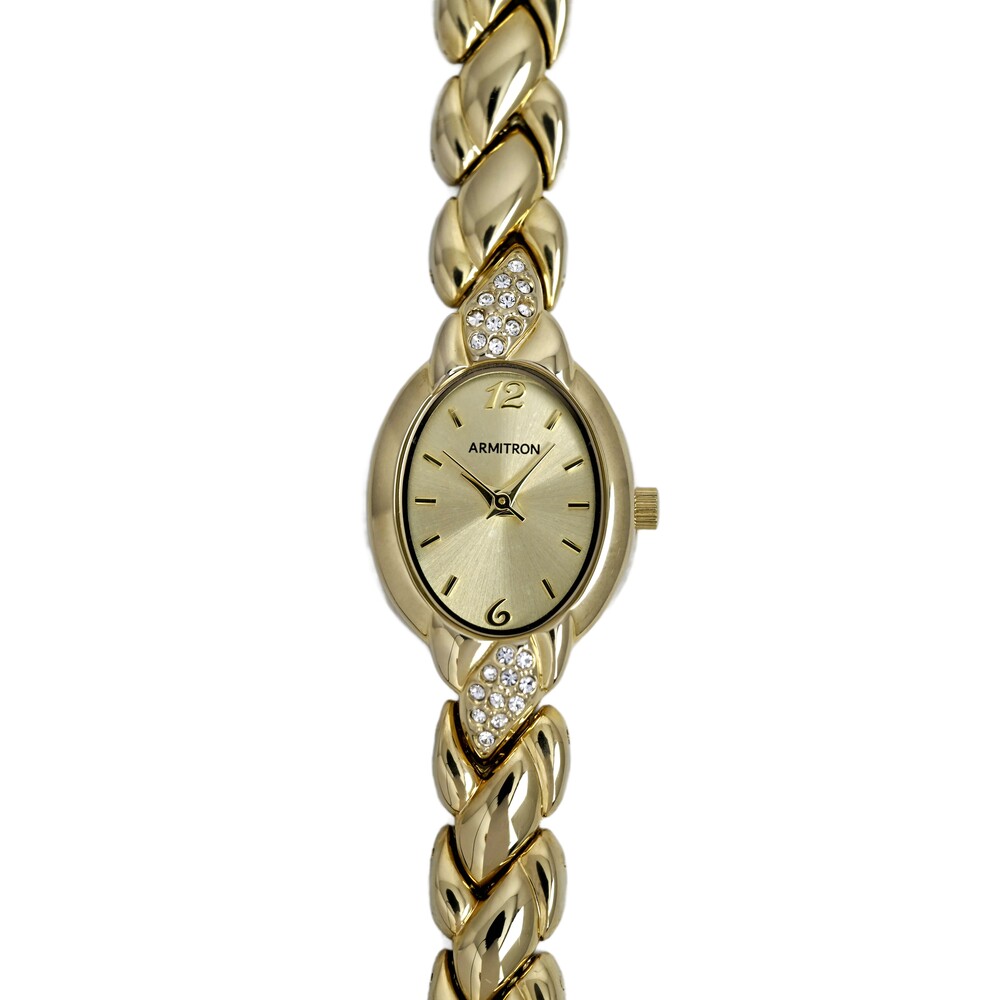 Armitron Bangle Ladies Gold Plated Wrist Watch Crystal Bezel Quartz